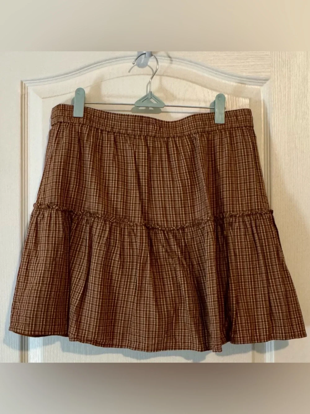 LOFT Brown Plaid Tiered A-Line Skirt - Picture 2 of 3